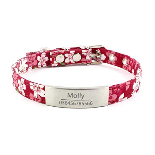 GOUSHENG collar Mascotas Perros Collar Personalizado Para Perro Collar Grabado Con Láser Para Cachorros Con Etiquetas De Identificación Bell, Estampado Floral Artículos Para Mascotas, Rojo Y Sakura, C