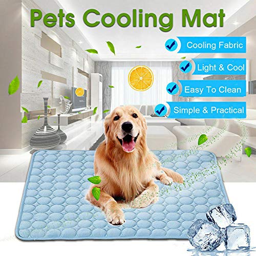 Greetuny Almohadilla de Hielo para Mascotas Verano Esterilla refrigerante Keep Cool para Perros o Gatos Camas de Perro Sofa (S:50 * 40cm, Azul)