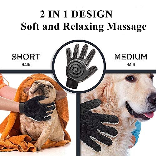 Guantes Manopla de perro de mascota Gato limpieza de baño cepillo guante Silicona True Touch para masaje suave y eficiente Grooming Groomer Eliminación de removedor de pelo Limpiar el guante (Negro)