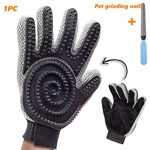 Guantes Manopla de perro de mascota Gato limpieza de baño cepillo guante Silicona True Touch para masaje suave y eficiente Grooming Groomer Eliminación de removedor de pelo Limpiar el guante (Negro)