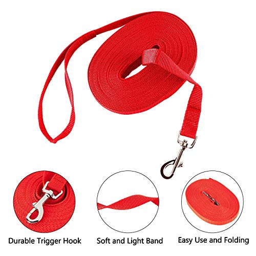 HAPPY HACHI Correa de Adiestramiento 15m para Perros Larga Correas Nylon Resistente para Camping Paseo Longitud 15m Rojo