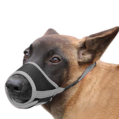 HEELE Bozal para Perros Bozal Anti-Mordedor Fit Bozal para Perros Malla Transpirable con Forma de Boca para Perros Negro Gris L