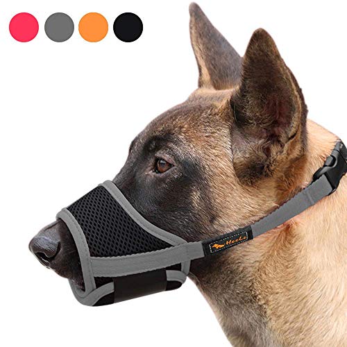 HEELE Bozal para Perros Bozal Anti-Mordedor Fit Bozal para Perros Malla Transpirable con Forma de Boca para Perros Negro Gris L