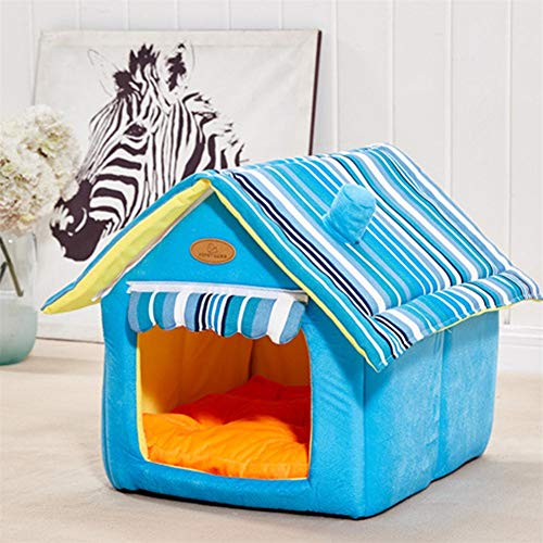 HEELPPO Cama Gato Caseta Perro Interior Tienda de Mascotas Cama Perro Camas De Peluche Cama del Perro Portátil Cama de Perro Triángulo de Cama para Mascotas Blue,l