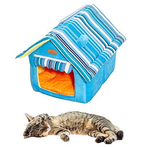 HEELPPO Cama Gato Caseta Perro Interior Tienda de Mascotas Cama Perro Camas De Peluche Cama del Perro Portátil Cama de Perro Triángulo de Cama para Mascotas Blue,l