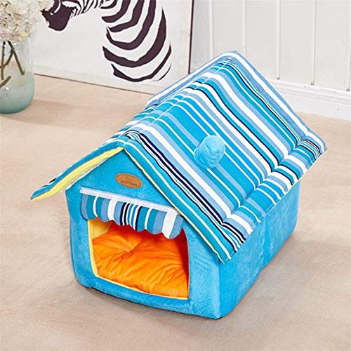 HEELPPO Cama Gato Caseta Perro Interior Tienda de Mascotas Cama Perro Camas De Peluche Cama del Perro Portátil Cama de Perro Triángulo de Cama para Mascotas Blue,l