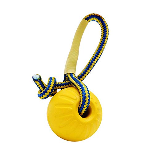 Hemore 1 Pieza de Pelota de EVA Maciza Indestructible con Cuerda para Perro, Juguete para Masticar, Juguete de Juguete para Mascota, Juguete Amarillo