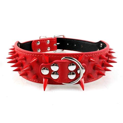 HENGCHENG Collar Perro Collar De Perro Collar De Perro De Cuero para Mascotas Collar De Bulldog para Perros Medianos Grandes Pastor Alemán,Red Red Spike,L