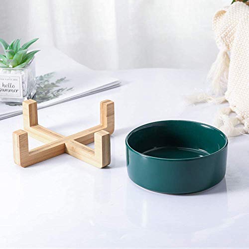 Hmpet Comederos De Gato Elevados De Cerámica con Soportes, Plato De Comida Elevada Tazón De Agua para Gatos Perros, Sin Derrame Cuencos De Alimentación para Mascotas Ecológicos 850ML,Wooden Support