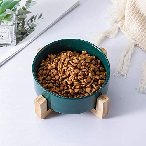 Hmpet Comederos De Gato Elevados De Cerámica con Soportes, Plato De Comida Elevada Tazón De Agua para Gatos Perros, Sin Derrame Cuencos De Alimentación para Mascotas Ecológicos 850ML,Wooden Support