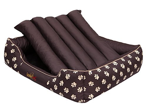 Hobbydog prebwl3 Cama para Perros Perros sofá para Perros Animales Cama Prestige, tamaño L, 65 x 50 cm, Marrón con Huellas