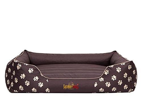 Hobbydog prebwl3 Cama para Perros Perros sofá para Perros Animales Cama Prestige, tamaño L, 65 x 50 cm, Marrón con Huellas