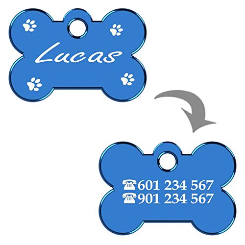 Hueso para Mascotas Muy pequeñas Grabado con Patas Placa Chapa Medalla de identificación Personalizada para Collar Perro Gato Mascota grabada (Rojo)