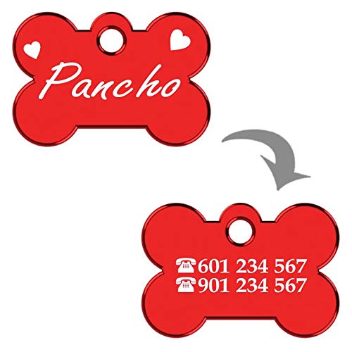 Hueso para Mascotas Muy pequeñas Placa cChapa Medalla de identificación Personalizada para Collar Perro Gato Mascota grabada (Rojo)