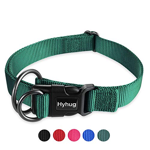 Hyhug Premium Sturdy Classic Double-Ring Collar de Perro, fácil de Colocar y Quitar Hebilla Perros Grandes y Grandes de Razas Gigantes, Entrenamiento Profesional, Uso Diario. (Grande L, Verde Oscuro)