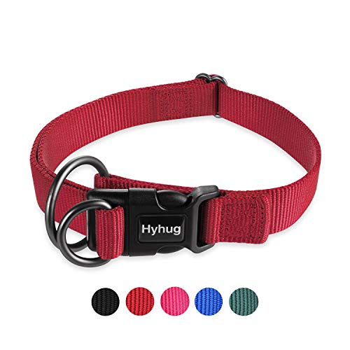 Hyhug Premium Sturdy Classic Double-Ring Collar de Perro, fácil de Colocar y Quitar Hebilla Perros Grandes y Grandes de Razas Gigantes, Entrenamiento Profesional, Uso Diario. (Grande L, Rojo)