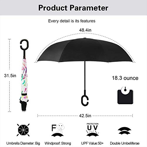 HYJDZKJY Paraguas invertidos de Doble Capa Paraguas Plegable invertido Tejido de Hueso de Perro Negro Paw-01 A Prueba de Viento para la Lluvia de Autos al Aire Libre con Mango en Forma de C