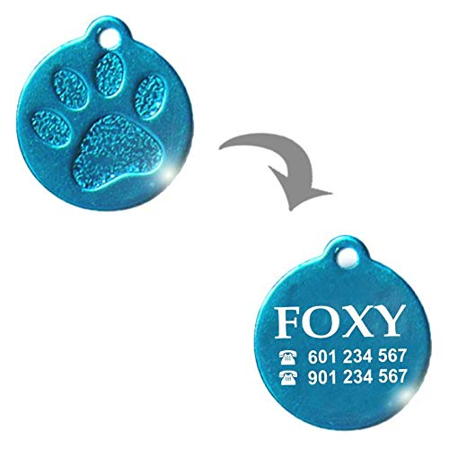 Iberiagifts - Placa Redonda con Huella para Mascotas Medianas-Grandes Chapa Medalla de identificación Personalizada para Collar Perro Gato Mascota grabada (Rojo)