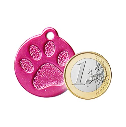 Iberiagifts - Placa Redonda con Huella para Mascotas Medianas-Grandes Chapa Medalla de identificación Personalizada para Collar Perro Gato Mascota grabada (Rojo)