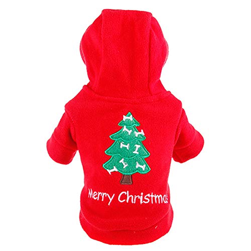 Idepet Disfraz de perr Papa Noel Patrón del árbol de Navidad Ropa para Mascotas Sudadera con Capucha para Gato Perro Talla XS S M L XL (S)