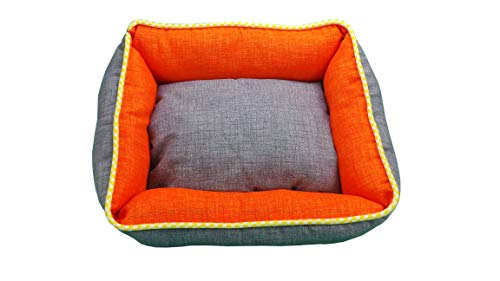 ION® Cama Cuna para Perro Y Gato Estampados y Colores Varios (Talla 1-50x40, Reversible Bicolor 4 EN 1 Naranja/Gris)