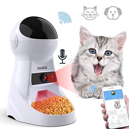 Iseebiz 3L Comedero Automatico para Gatos y Perros Con Cámara de 720p con 6 Dosis de Comida por Día