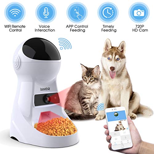 Iseebiz Comedero Automatico Cámara para Gatos/Perros App Control y Recordatorio por Voz 3litros