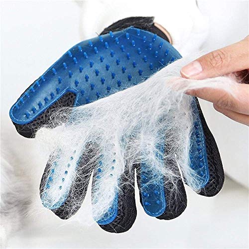 (izquierdo y derecho) Pet Grooming Guantes de eliminación de cepillo Masaje Baño de peine del pelo del polvo herramienta for eliminar fácilmente del gato y la piel del perro (color: azul claro, Tamaño