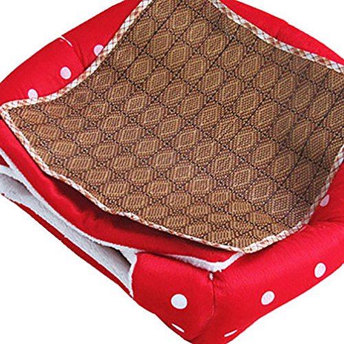 JEELINBORE Suave Caliente Perro Gato Cama Fresa Cálido Plegable Casita Casa para Mascota (Rojo, L: 36 * 36 * 38cm)