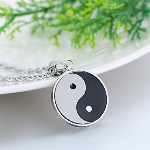 JewelryWe Colgante de Ying Yang Taichi Collar de Hombre, Amuleto Colgante de Acero Inoxidable Collar de Buena Fortuna