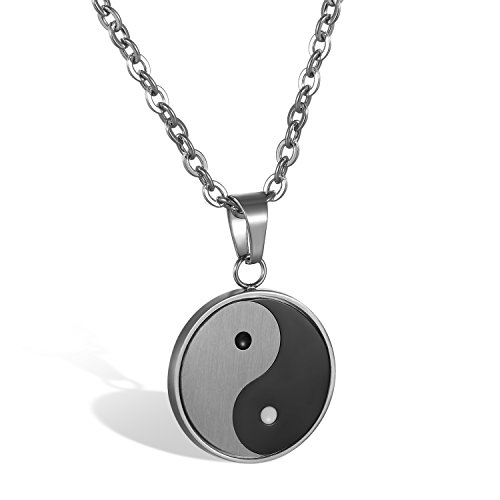 JewelryWe Colgante de Ying Yang Taichi Collar de Hombre, Amuleto Colgante de Acero Inoxidable Collar de Buena Fortuna