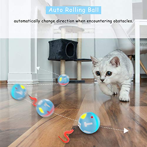 JIAMA Bola de Gato, Juguetes para Gatos Pelotas, Carga USB Bola Giratoria Automática, Bola Eléctrica de 360 Grados Juguete Interactivo con luz LED para Ejercicio Animal Doméstico Gatos (Azul)