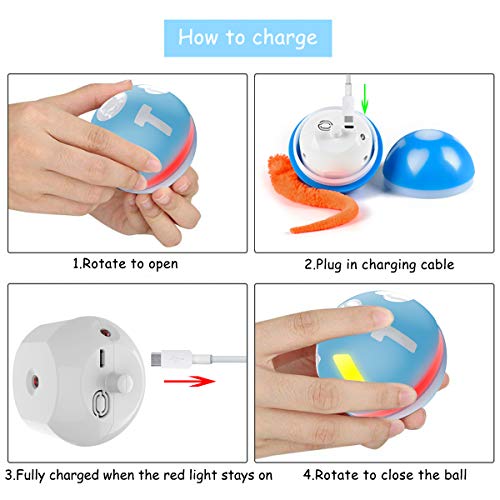 JIAMA Bola de Gato, Juguetes para Gatos Pelotas, Carga USB Bola Giratoria Automática, Bola Eléctrica de 360 Grados Juguete Interactivo con luz LED para Ejercicio Animal Doméstico Gatos (Azul)