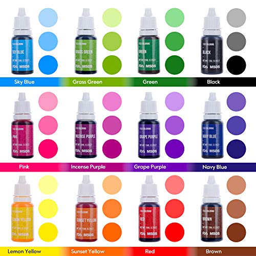 Jim’s Stores Colorante Alimentario 12*11ml, Set de Colorante Alta Concentración Liquid para Colorear los Bebidas Pasteles Galletas Macaron Fondant