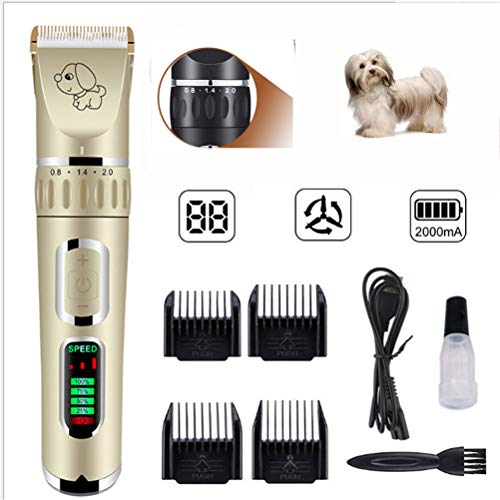 Jingya Clippers de Aseo para Mascotas Clippers inalámbricos para Mascotas de 5 velocidades y bajo Ruido con Pantalla LCD para Perros y Gatos,Oro