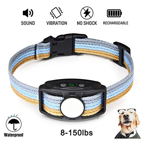 JJOBS Collar Antiladridos para Perros sin Descarga Eléctrica, 5 Niveles de Sensibilidad, Collar Adiestramiento Impermeable y Recargable