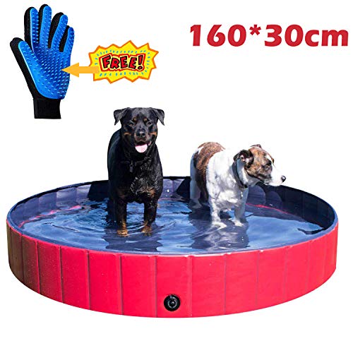 JJOBS Piscina para Perro Bañera Plegable para Perros Gatos Mascotas, Natacion al Aire Libre, Material de PVC -Rojo (XL:160 * 30CM)