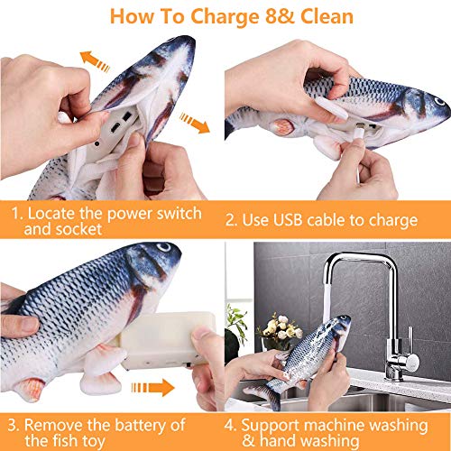 Juguete Hierba Gatera, Afaneep 30CM Juguete Gato Juguete Interactivo Peluches Pescado Juguete Electrico Automático para Gatos Gatito