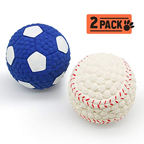 Juguetes para Perros, Latex Squeaky Juguete de Fútbol y Tenis Entrenamiento de Mascotas, Perro Pequeño, Mediano y Grande Teddy Golden Retriever Mascota Suave Juguete, Diámetro 9,5 cm 2 Piezas