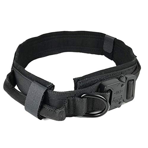 JW-online Collar de Perro Militar táctica Collares de Perro de Nylon Ajustable con la formación Collar de Perro Gato Mango Animales para Perros medianos Grande,Negro,L (47-53cm)