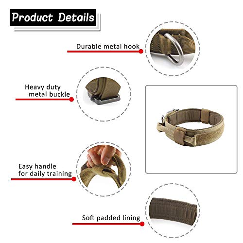 JW-online Entrenamiento del Perro Collar Ajustable de Nylon Militar Perilla de Control táctico Collar de Perro Collares para Gatos Pet Products,marrón,L (43-50cm)