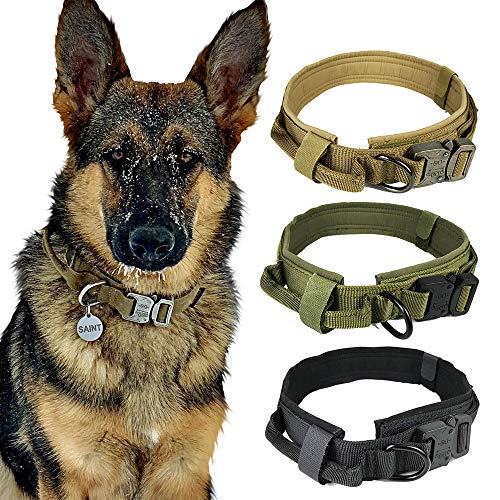 JW-online Entrenamiento del Perro Collar Ajustable de Nylon Militar Perilla de Control táctico Collar de Perro Collares para Gatos Pet Products,marrón,L (43-50cm)