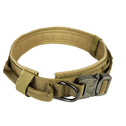 JW-online Entrenamiento del Perro Collar Ajustable de Nylon Militar Perilla de Control táctico Collar de Perro Collares para Gatos Pet Products,marrón,L (43-50cm)