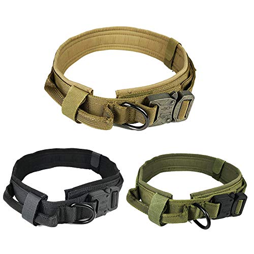 JW-online Entrenamiento del Perro Collar Ajustable de Nylon Militar Perilla de Control táctico Collar de Perro Collares para Gatos Pet Products,marrón,L (43-50cm)