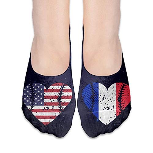 Jxrodekz Baseball Heart American Flag Baseball Heart France Flag Compression Socks Ankle Sock Baseball Jogging Boat Line Socks