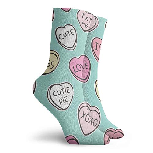 Jxrodekz Calcetines Divertidos Coloridos, Conversación Candy Hearts Valentine Love On Mint Green_1071,100% Algodón Antideslizante para Hombres Mujeres 15.7inc