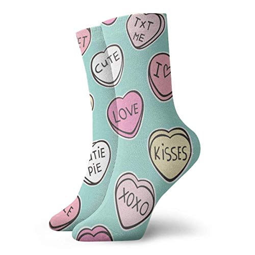 Jxrodekz Calcetines Divertidos Coloridos, Conversación Candy Hearts Valentine Love On Mint Green_1071,100% Algodón Antideslizante para Hombres Mujeres 15.7inc