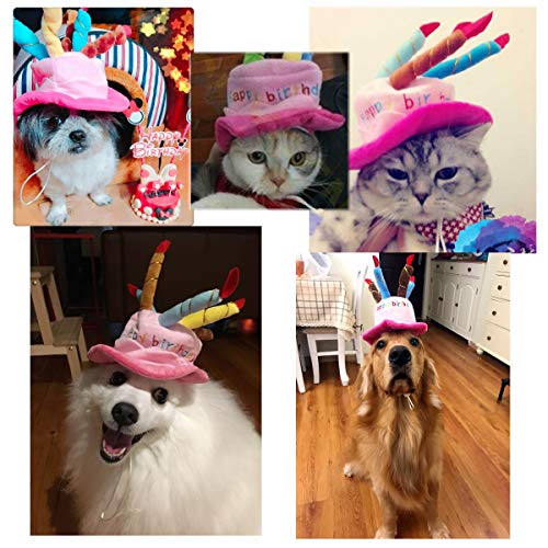 JZK Terciopelo Rosa Juguete de Gorro de cumpleaños Diseno Velas Pastel para Gato Perro Mascotas, Accesorios para Decoracion de Fiesta de cumpleaños de Perro Mascota Gato