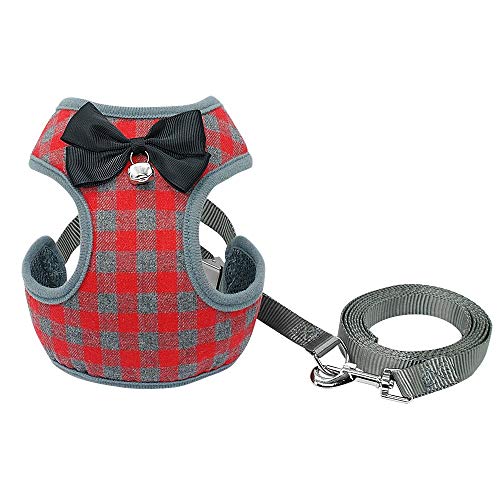 KAILLEET Conjunto de arnés y Correa for Perros pequeños Arnés for Chaleco for Mascotas con Malla Bowknot Acolchado for Cachorros pequeños Perros Chihuahua Yorkies Pug (Color : Red, Size : L)