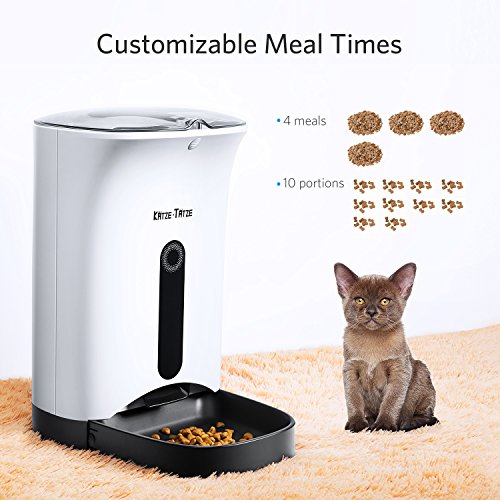 KatzeTatze Comedero Automático para Perros, Alimentador Automático 5.5L con Pantalla LCD, hasta 4 Comidas al Día, Grabación DE 10 Segundos, dispensador de Alimentos para Mascotas